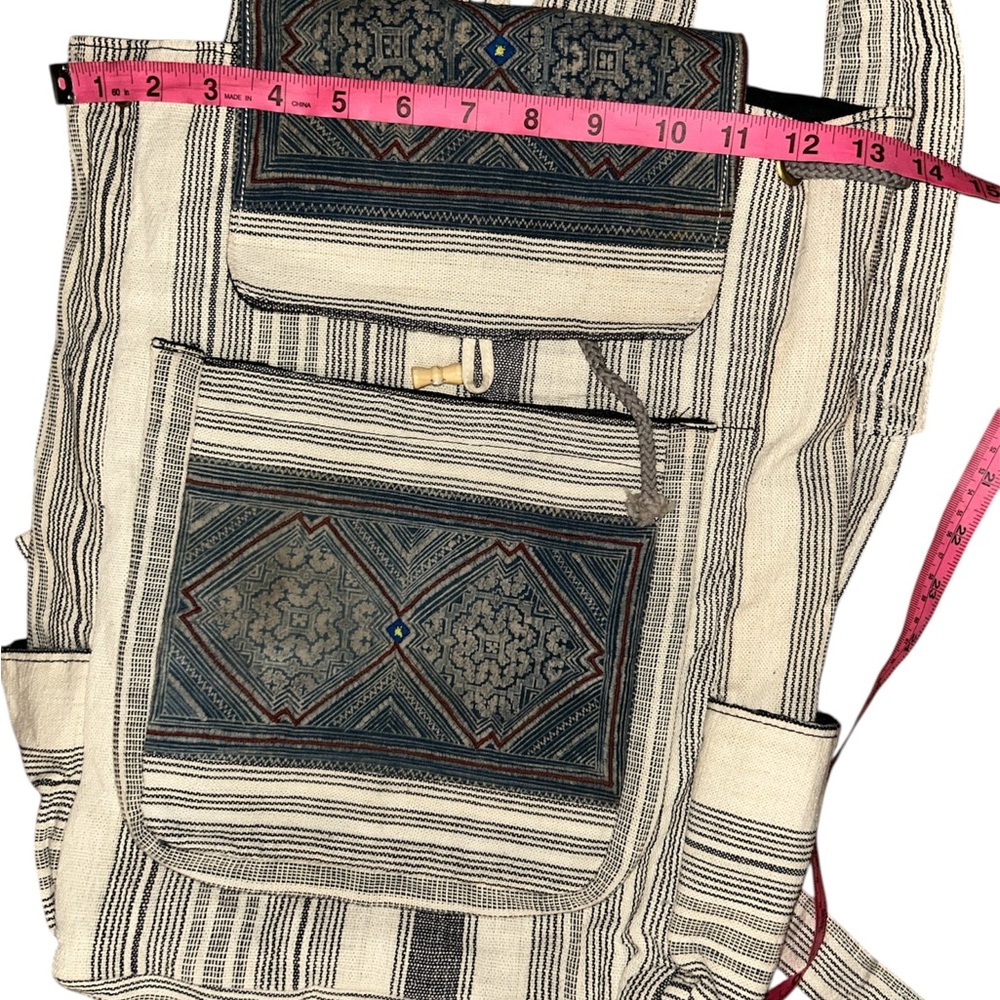 cloth Striped Backpack with Geometric Pattern - Picture 12 of 12